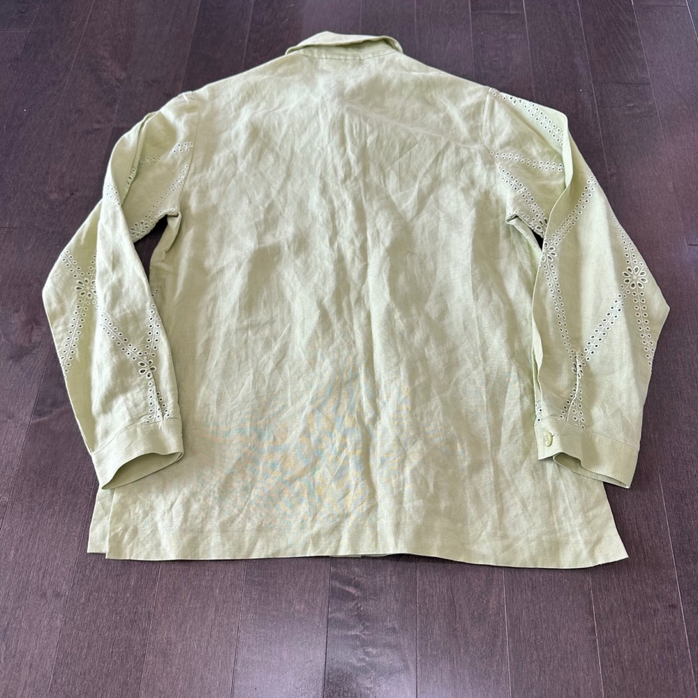Coldwater Creek Linen Eyelet Button Down Top Tunic Cottagecore Romantic Citron 6 - Picture 7 of 8